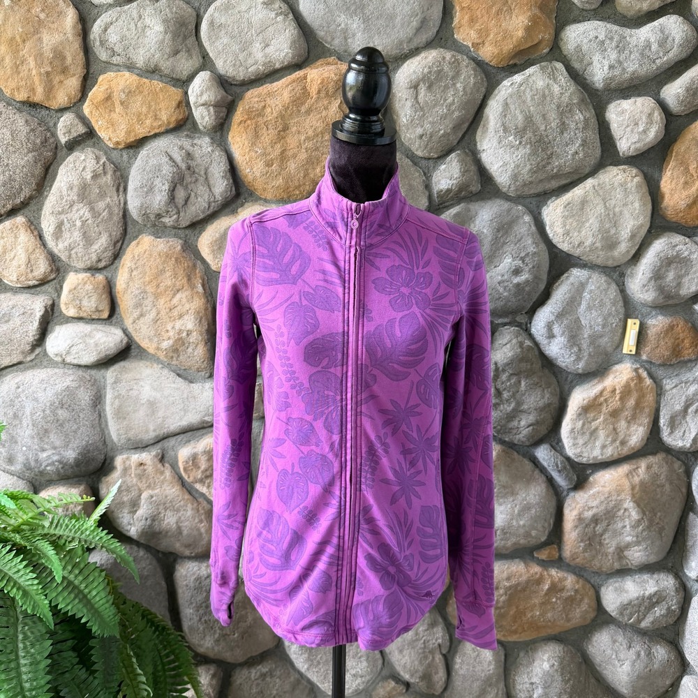 Tommy Bahama Womens Purple Tropical Floral Full Zip Track Jacket Mock Neck Thumb